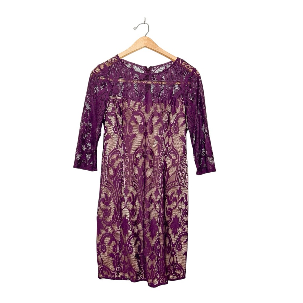 Adrianna Papell Purple‎ Floral Lace Overlay Mini Cocktail Dress